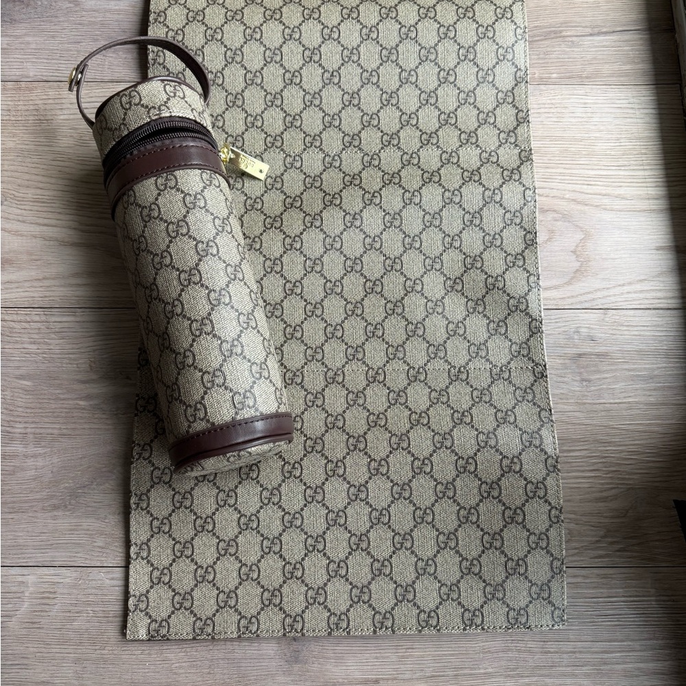 Beige GG Monogram Cylindrical Bottle Holder and  Baby Changing Mat